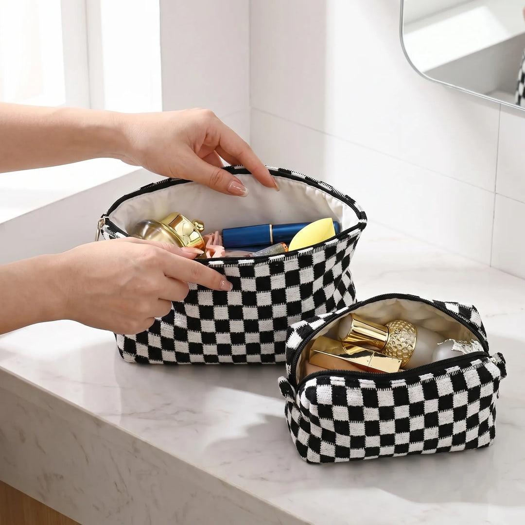 Two Piece Cosmetic Pouch Set - Checkra