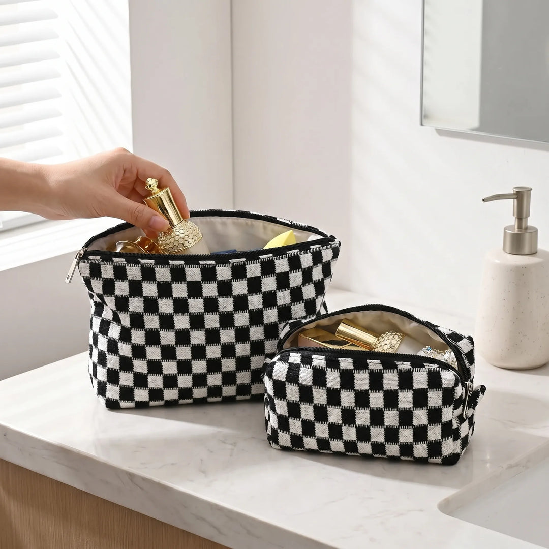Two Piece Cosmetic Pouch Set - Checkra