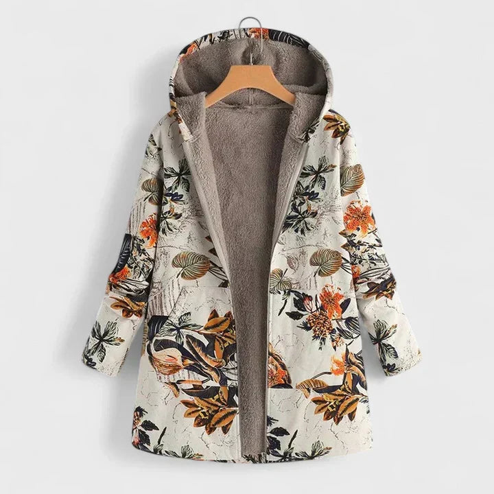 Vintage Floral Hooded Parka with Full Zip and Side Pockets 1