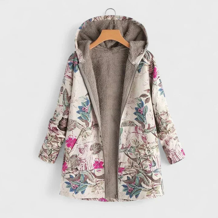 Vintage Floral Hooded Parka with Full Zip and Side Pockets 2