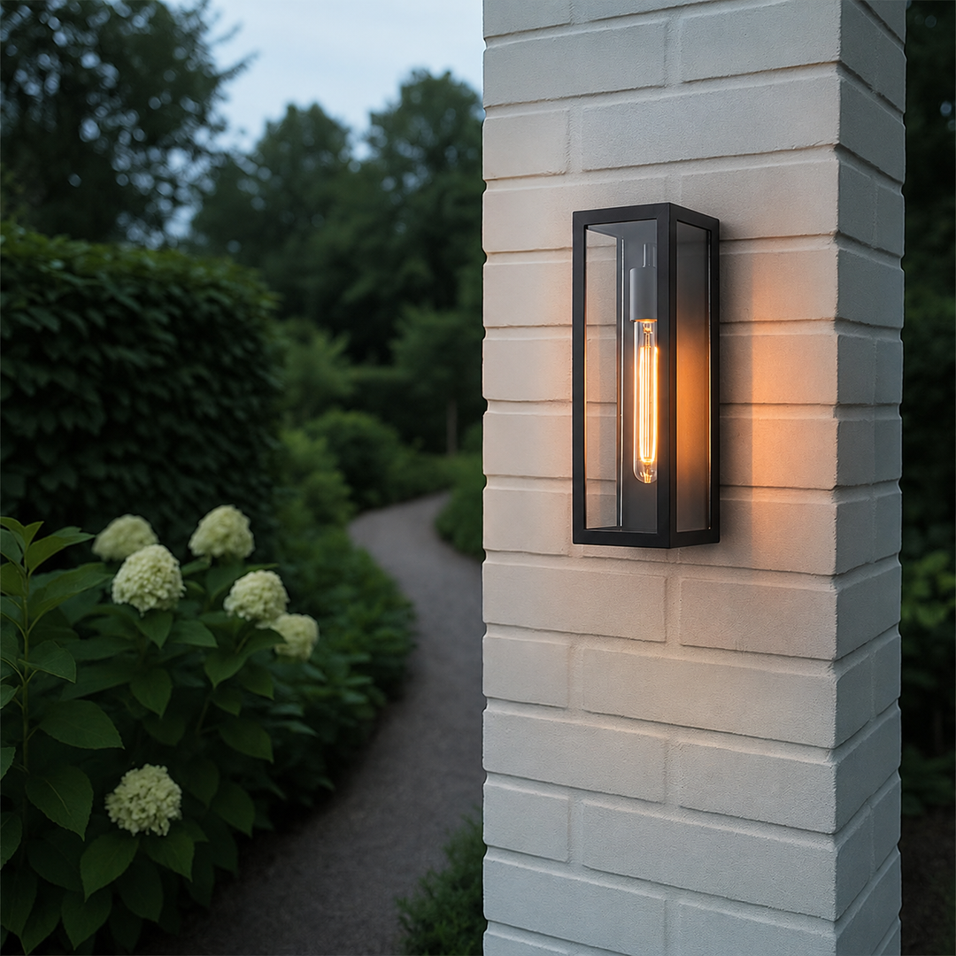 Modern Black Outdoor Wall Lantern with Clear Glass, Dusk to Dawn Sensor 5