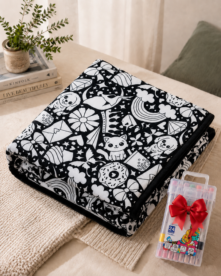 Color-In Cozy Blanket with Fabric Markers, Soft Velvety Throw 7