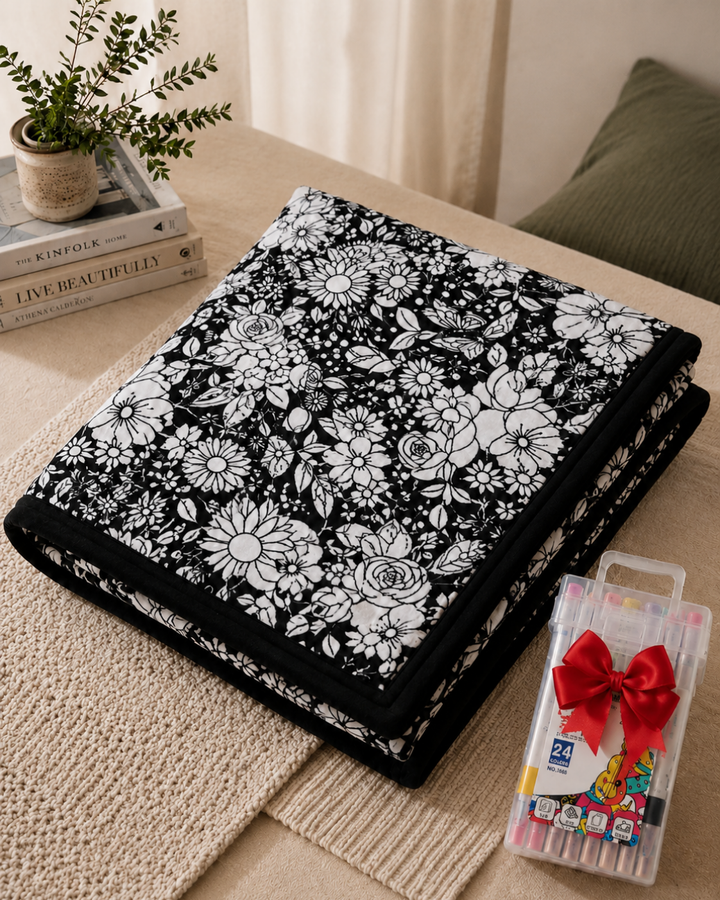 Color-In Cozy Blanket with Fabric Markers, Soft Velvety Throw 1