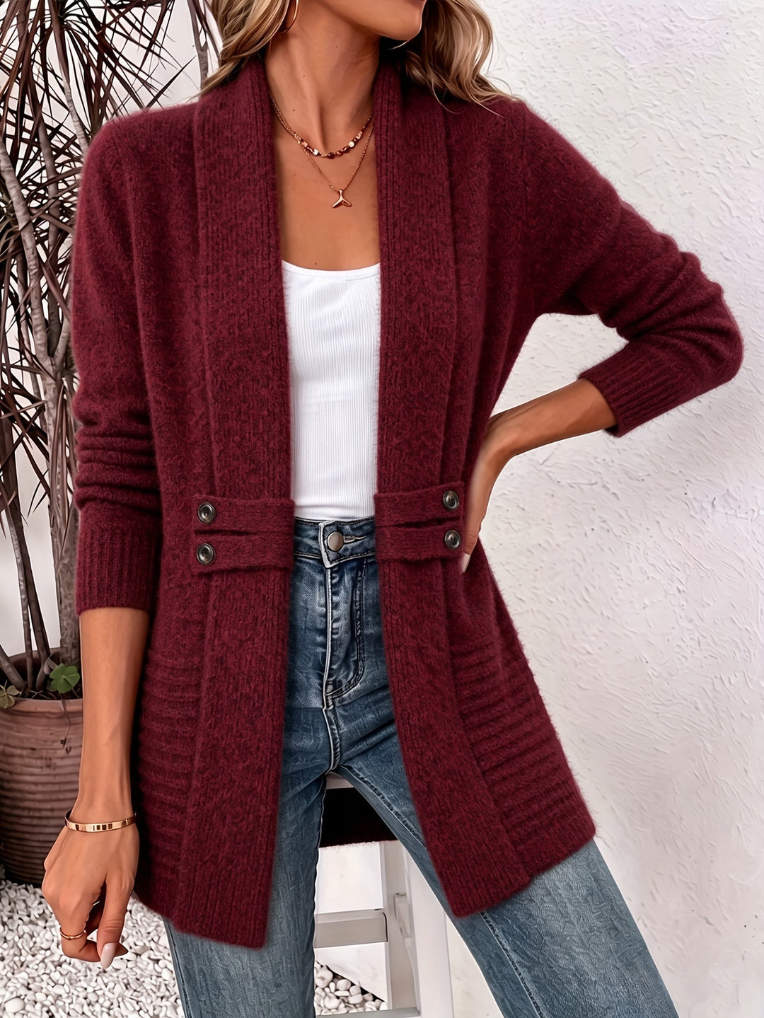 Women's Long Knit Cardigan with Flattering Fit and Shawl Collar 7