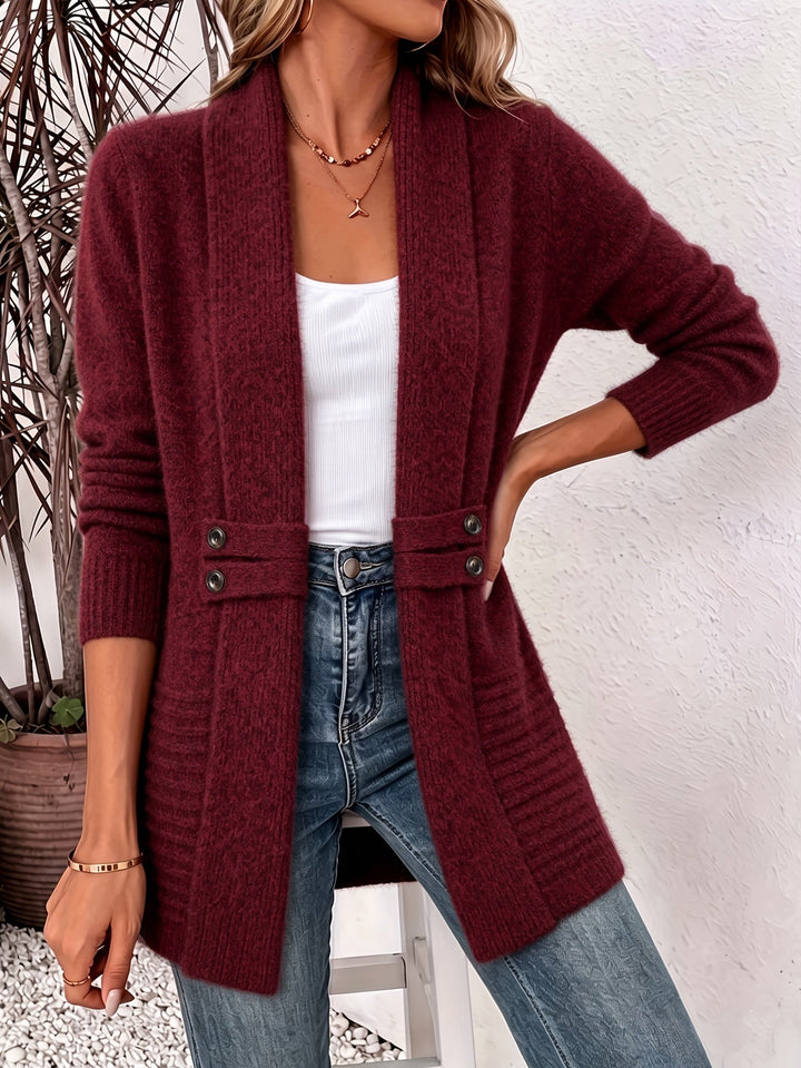 Women's Long Knit Cardigan with Flattering Fit and Shawl Collar 7