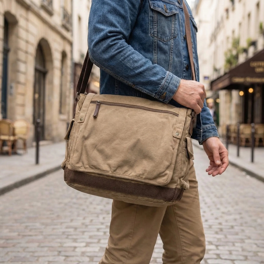 Spacious Vintage-Style Messenger Bag - Haulavik