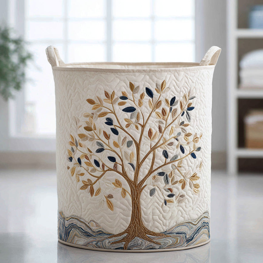 Quilted Floral Laundry Basket, Self-Standing with Sturdy Handles 1