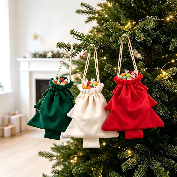 Christmas Tree Shaped Gift Bag with Drawstring Closure, Durable Fabric 1