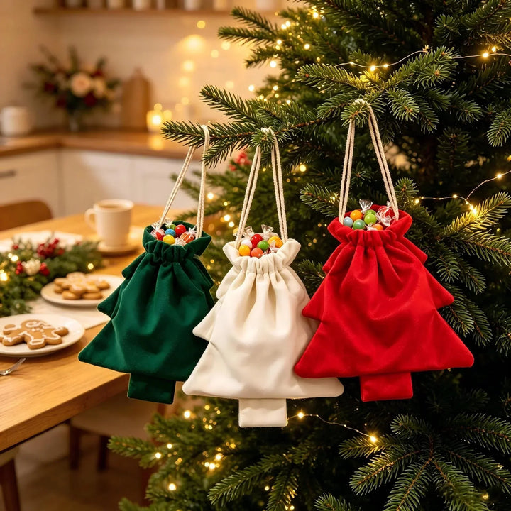 Christmas Tree Shaped Gift Bag with Drawstring Closure, Durable Fabric 2