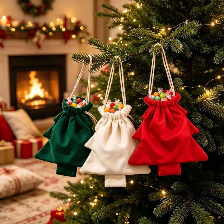 Christmas Tree Shaped Gift Bag with Drawstring Closure, Durable Fabric 3