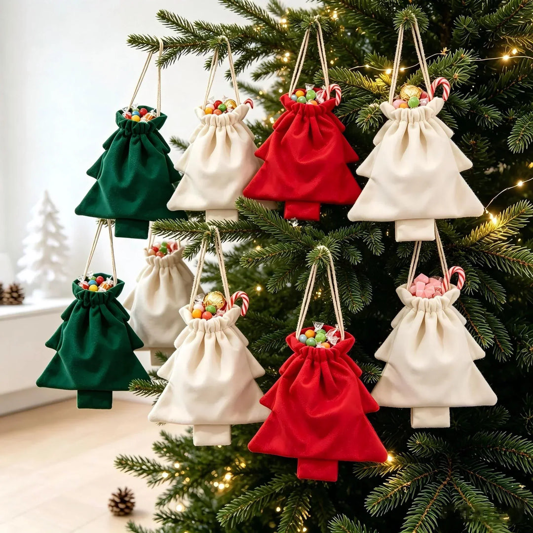Christmas Tree Shaped Gift Bag with Drawstring Closure, Durable Fabric 4