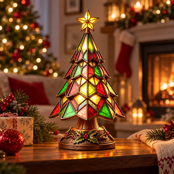 Christmas Tree Glass Art Table Lamp with Colorful Glow 1