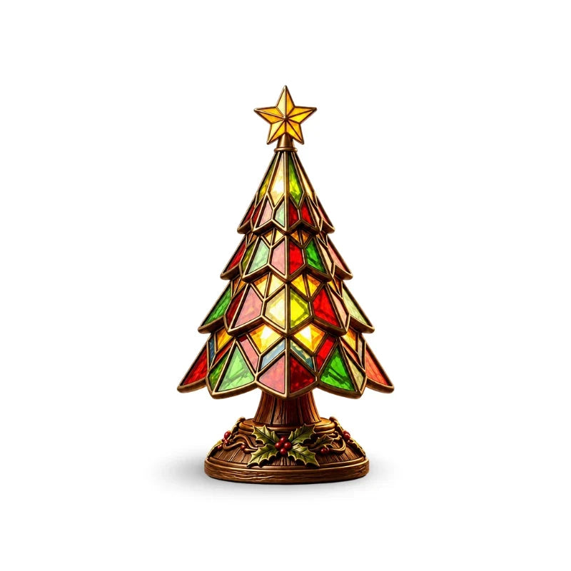 Christmas Tree Glass Art Table Lamp with Colorful Glow 3