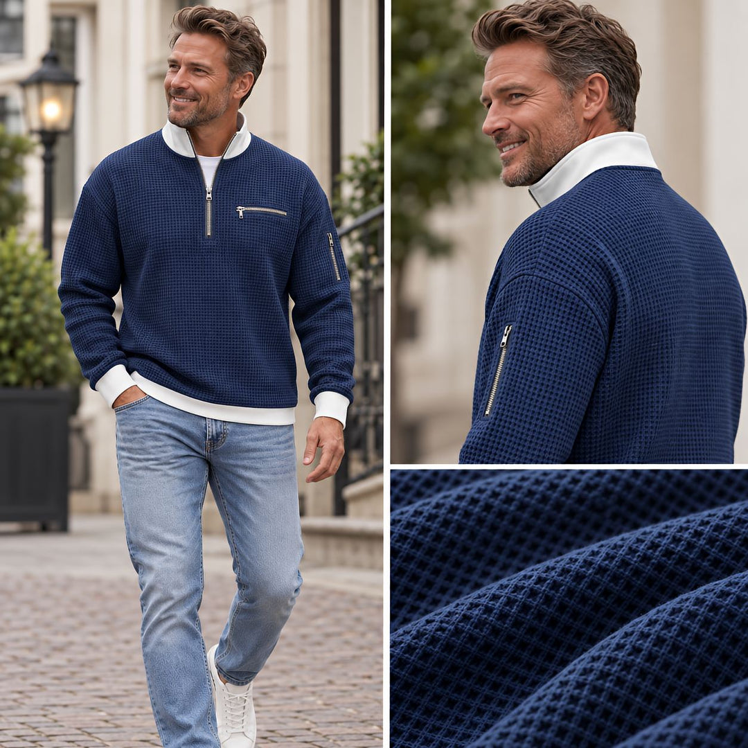 Men's Waffle-Knit Sweater with Quarter-Zip Collar 2