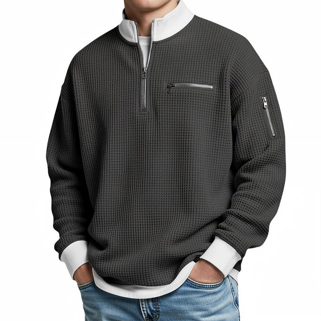 Men's Waffle-Knit Sweater with Quarter-Zip Collar 11