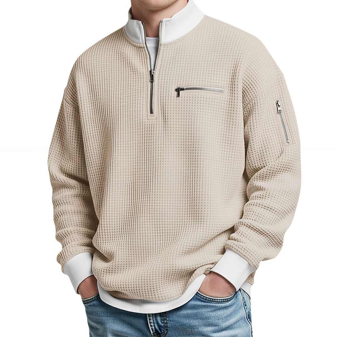 Men's Waffle-Knit Sweater with Quarter-Zip Collar 7