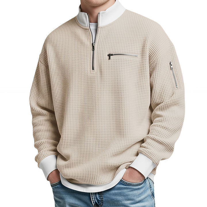Men's Waffle-Knit Sweater with Quarter-Zip Collar 7
