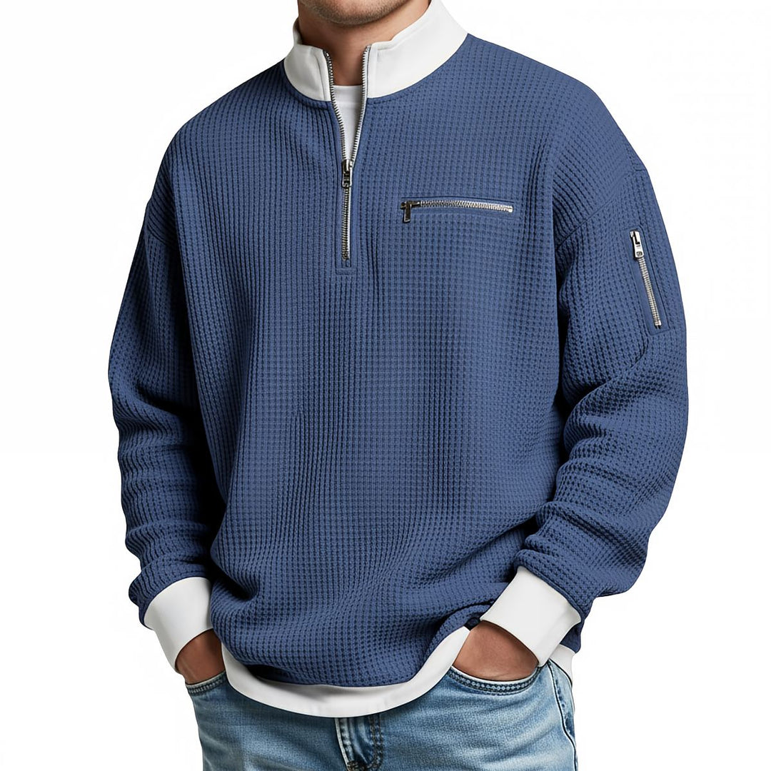 Men's Waffle-Knit Sweater with Quarter-Zip Collar 5