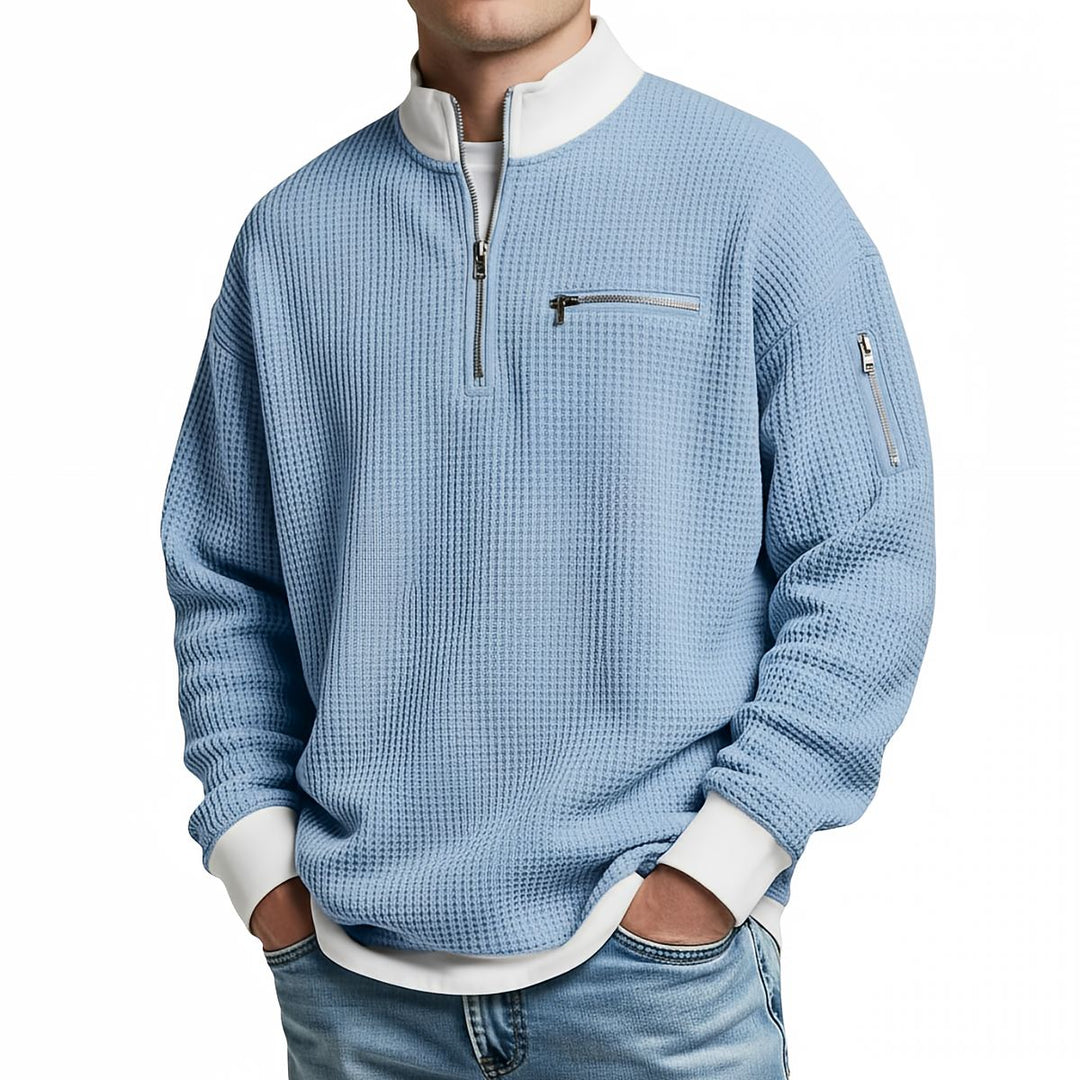 Men's Waffle-Knit Sweater with Quarter-Zip Collar 6