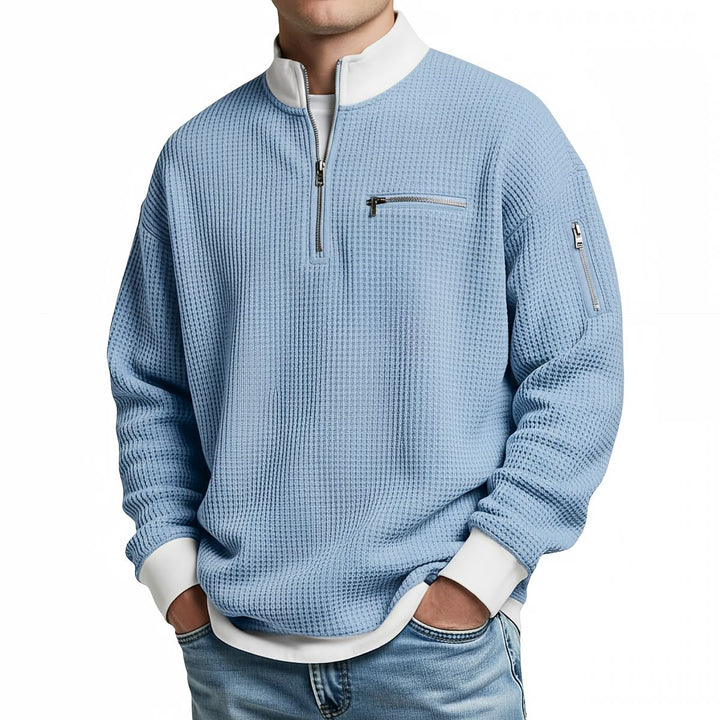 Men's Waffle-Knit Sweater with Quarter-Zip Collar 6