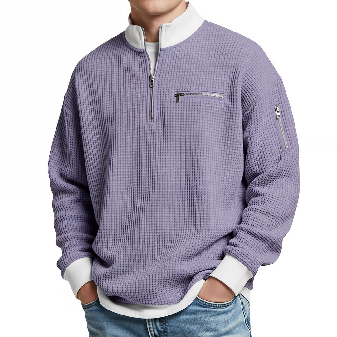 Men's Waffle-Knit Sweater with Quarter-Zip Collar 12