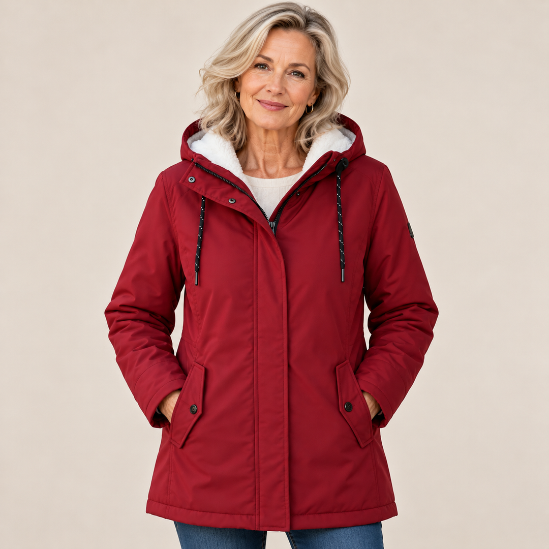Women's Fleece-Lined Hooded Parka Coat with Drawcord Hood and Flap Pockets 1