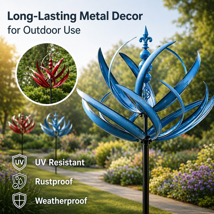 Weathervane Metal Lotus Wind Spinner - Rust-Resistant Garden Decor 6