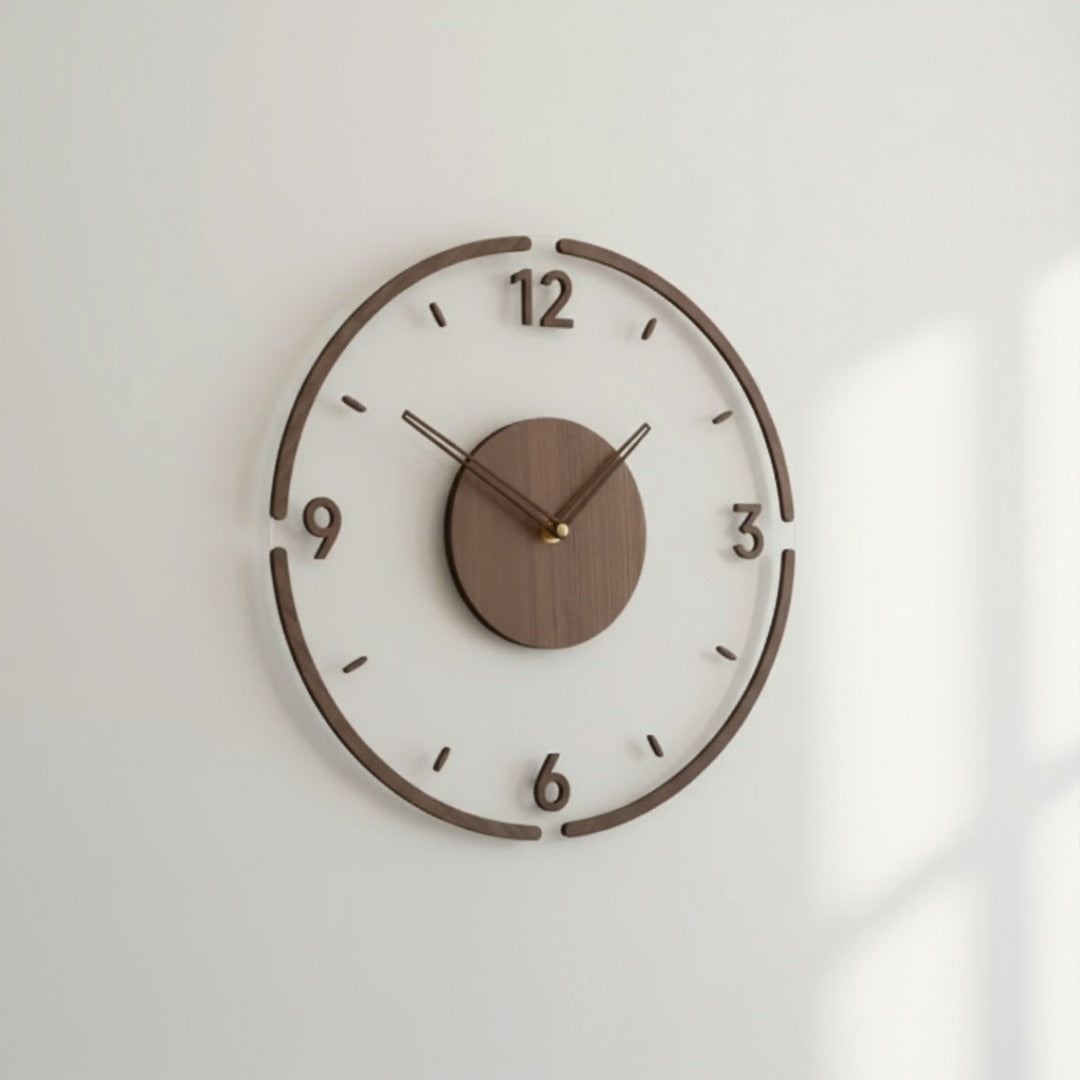 Nordic Silent Wall Clock, 14 in Wood and Acrylic, Quiet Scandinavian Design 1