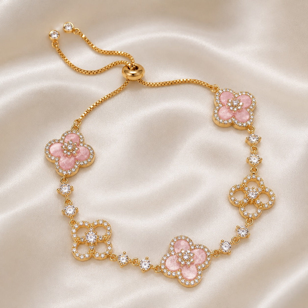 Floral Luxe Gold Bracelet with Crystal Accents 1