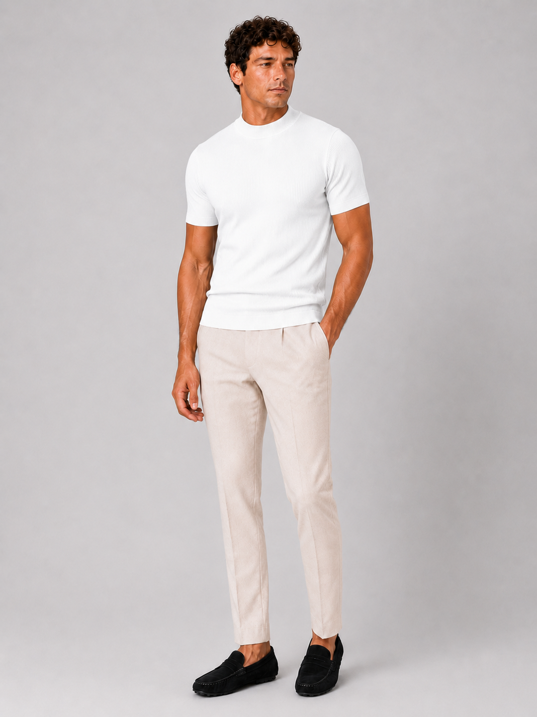 Men's Mock Neck Ribbed T-Shirt Fitted Stretch Short Sleeve Top 13