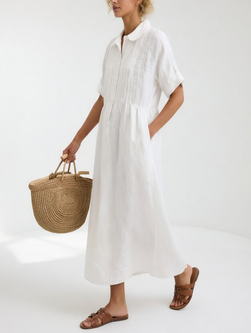 Relaxed Cotton Maxi Shirt Dress with Button Front and Short Sleeves 1
