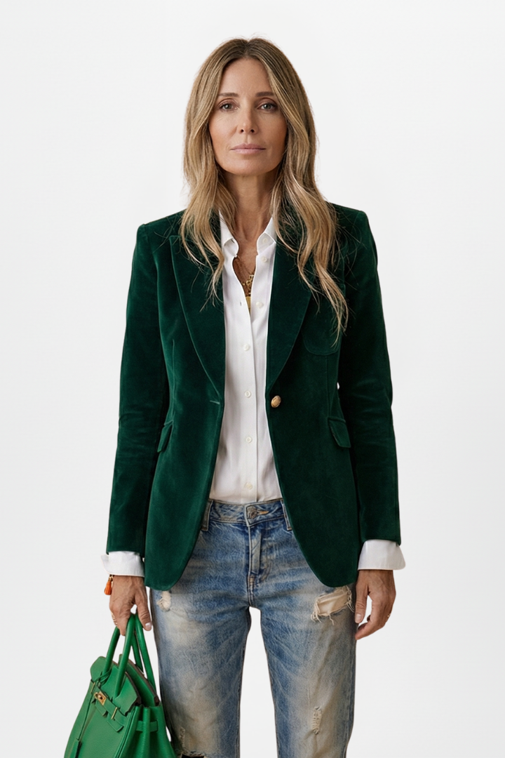 Women's Tailored Blazer with Plunging Neckline and Single Button Closure 8