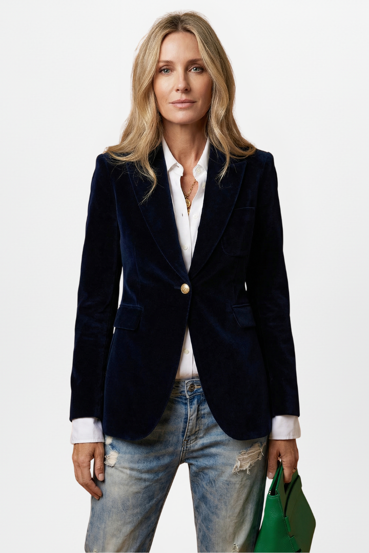 Women's Tailored Blazer with Plunging Neckline and Single Button Closure 2