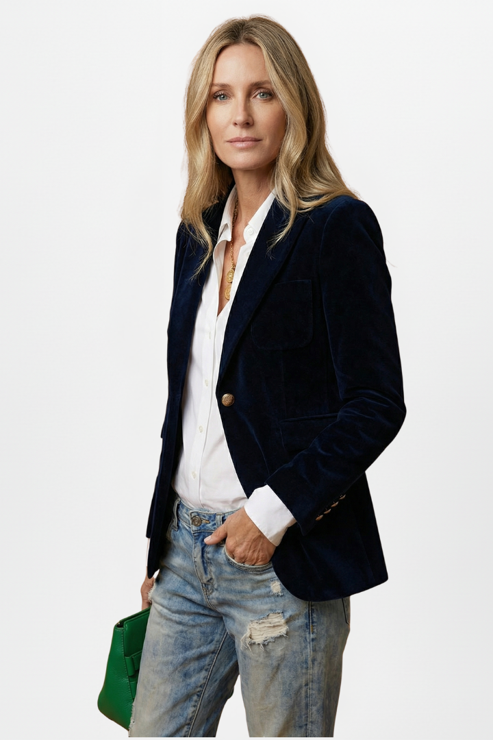 Women's Tailored Blazer with Plunging Neckline and Single Button Closure 3