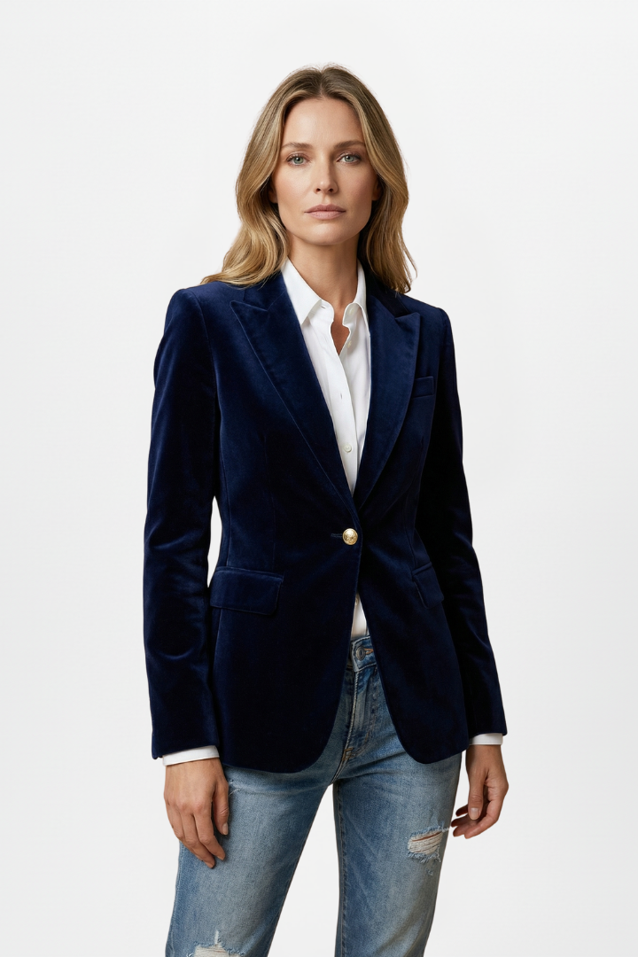 Women's Tailored Blazer with Plunging Neckline and Single Button Closure 6