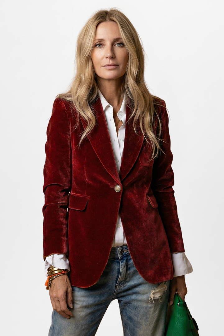 Women's Tailored Blazer with Plunging Neckline and Single Button Closure 7