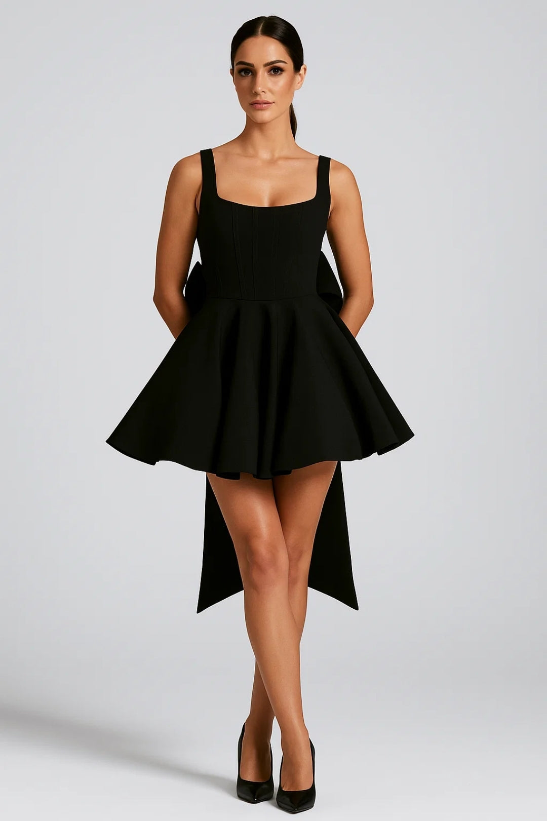 Bow Back Bustier Mini Dress with Flared Skirt 8