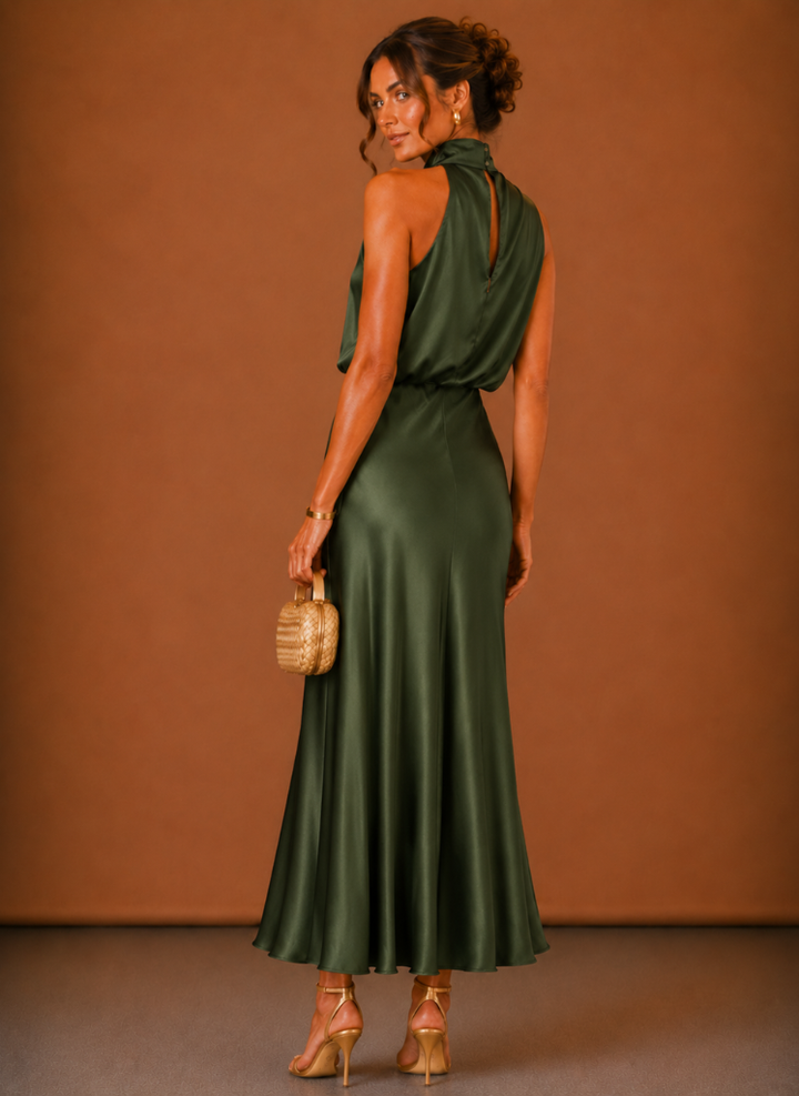 Women's Satin Halter Maxi Dress - Elegant Wedding Guest Gown 3