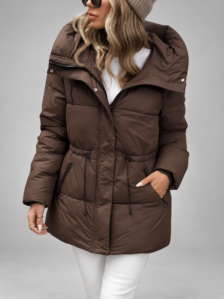Women's Hooded Padded Coat with Zip Front and Drawstring Waist 4