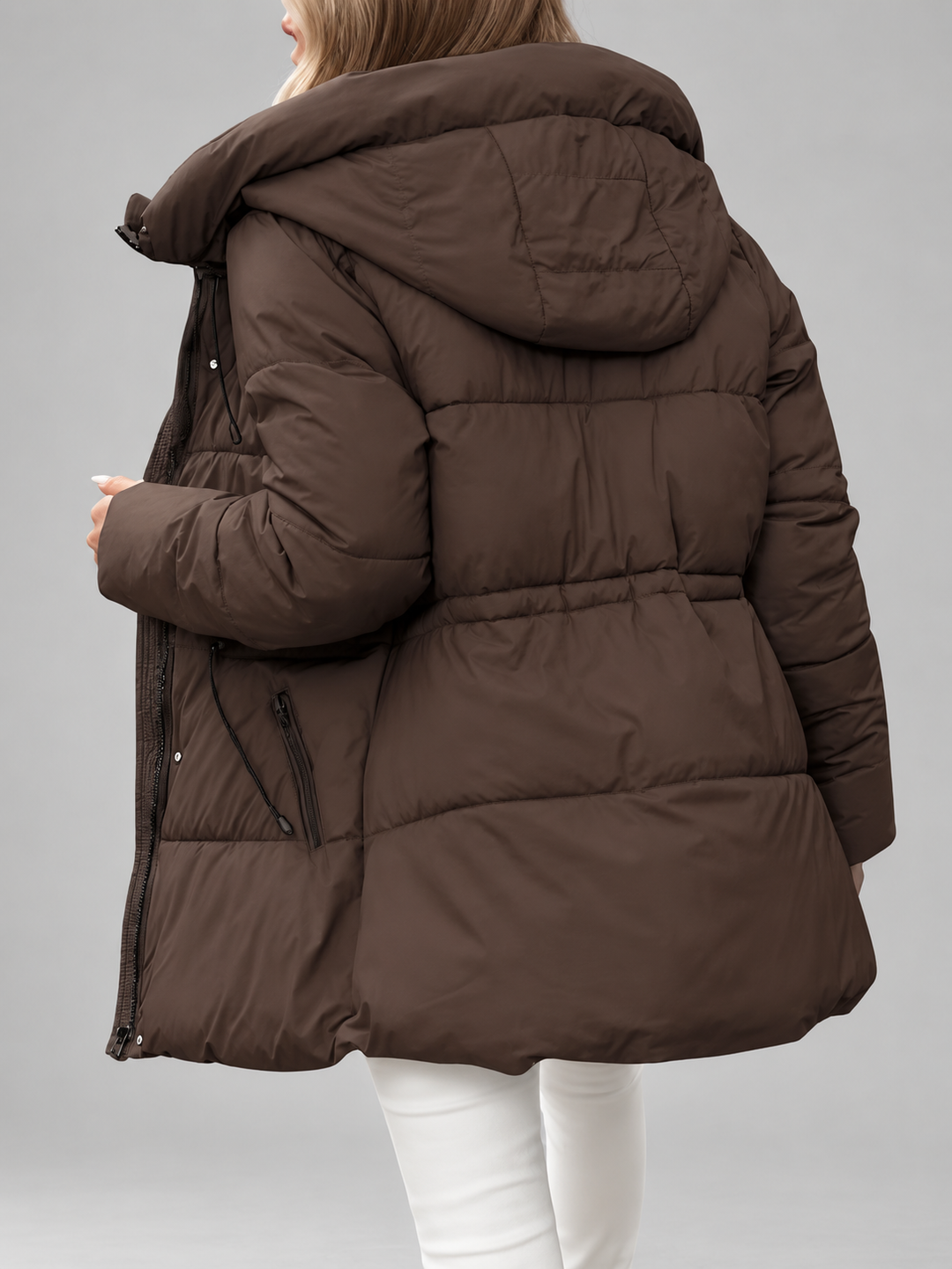 Women's Hooded Padded Coat with Zip Front and Drawstring Waist 5