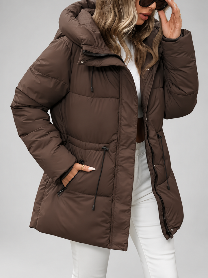 Women's Hooded Padded Coat with Zip Front and Drawstring Waist 6