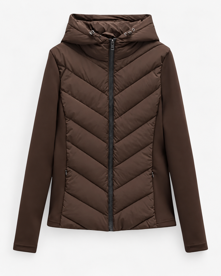 Women's Hooded Quilted Puffer Jacket with Chevron Padding, Zip Front 8
