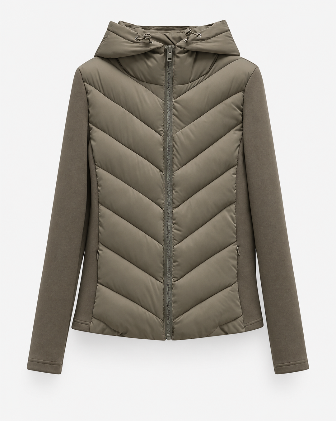 Women's Hooded Quilted Puffer Jacket with Chevron Padding, Zip Front 1