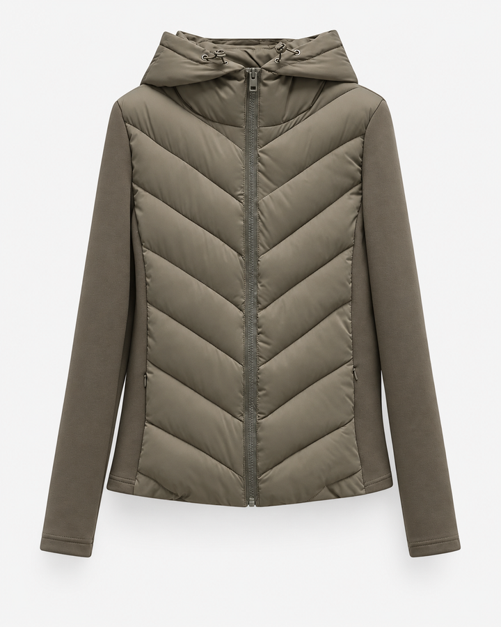 Women's Hooded Quilted Puffer Jacket with Chevron Padding, Zip Front 1