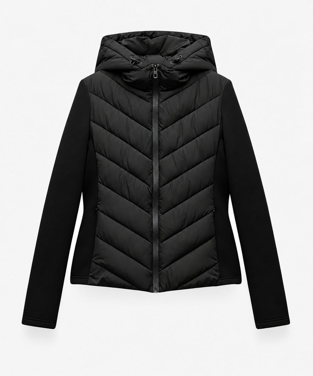 Women's Hooded Quilted Puffer Jacket with Chevron Padding, Zip Front 2