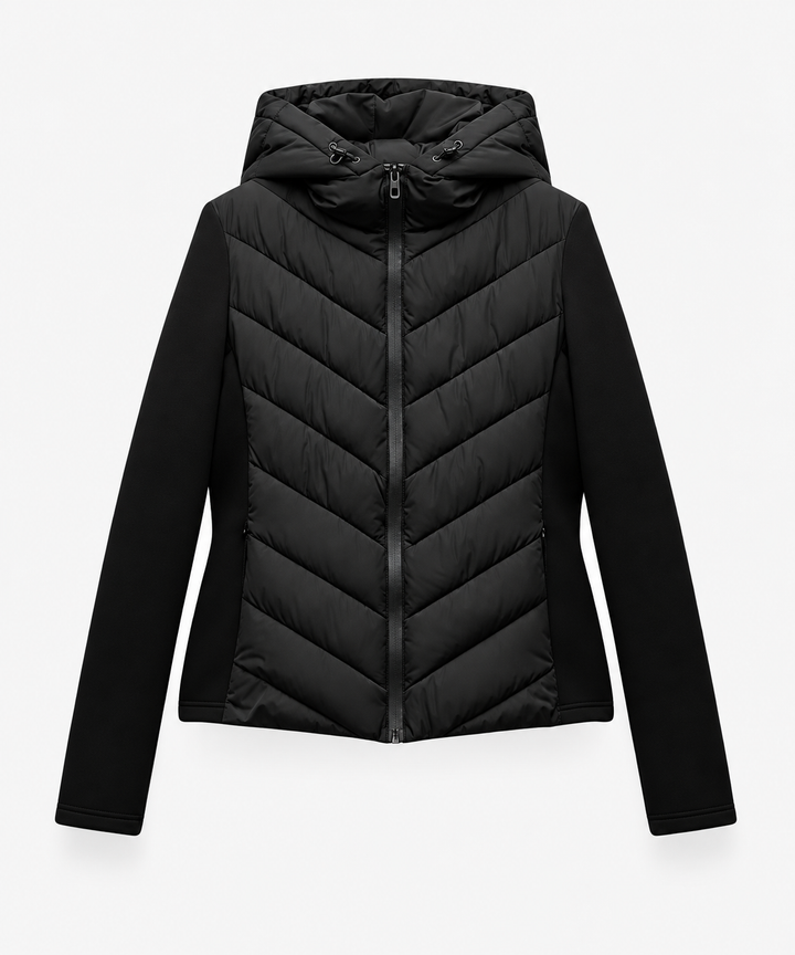 Women's Hooded Quilted Puffer Jacket with Chevron Padding, Zip Front 2