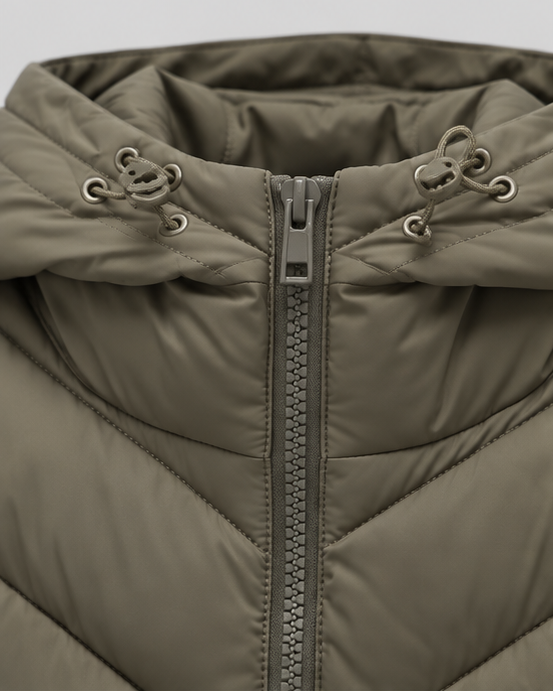 Women's Hooded Quilted Puffer Jacket with Chevron Padding, Zip Front 4