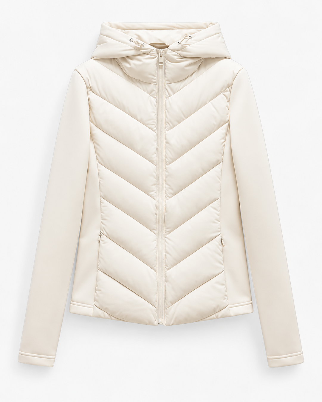 Women's Hooded Quilted Puffer Jacket with Chevron Padding, Zip Front 7