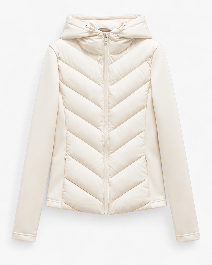 Women's Hooded Quilted Puffer Jacket with Chevron Padding, Zip Front 7