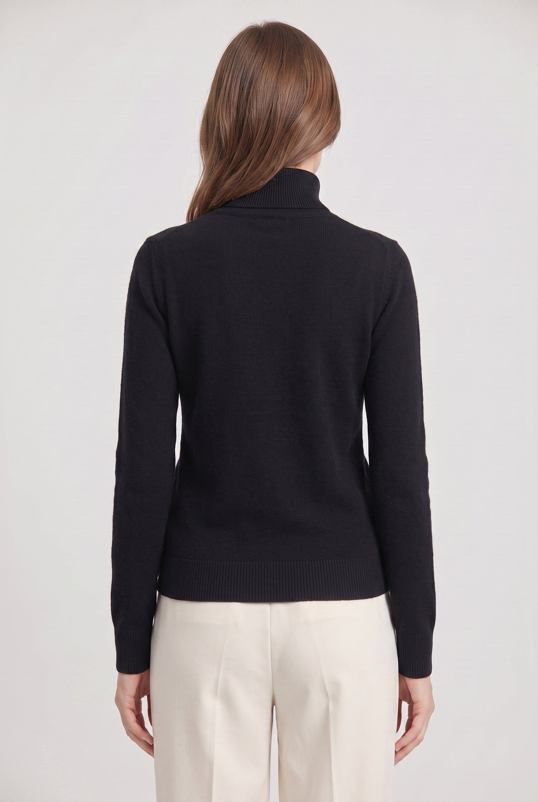 Women's Roll Neck Sweater with Ribbed Trims 1